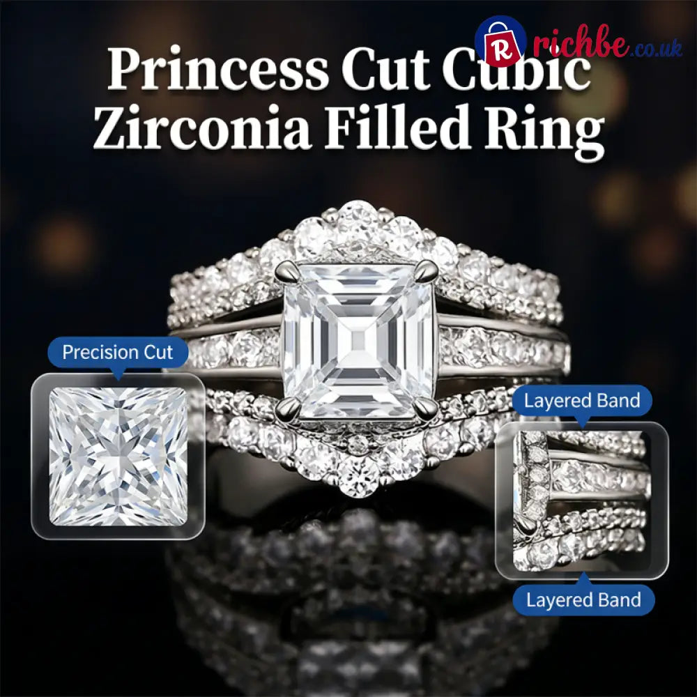 💎 Women’s Princess Cut Cubic Zirconia Filled Ring ✨ - Clothing & Accessories