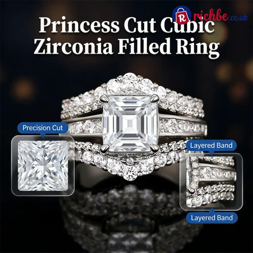 💎 Women’s Princess Cut Cubic Zirconia Filled Ring ✨ - Clothing & Accessories