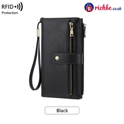 Women’s RFID Blocking Leather Wallet - Long / Black