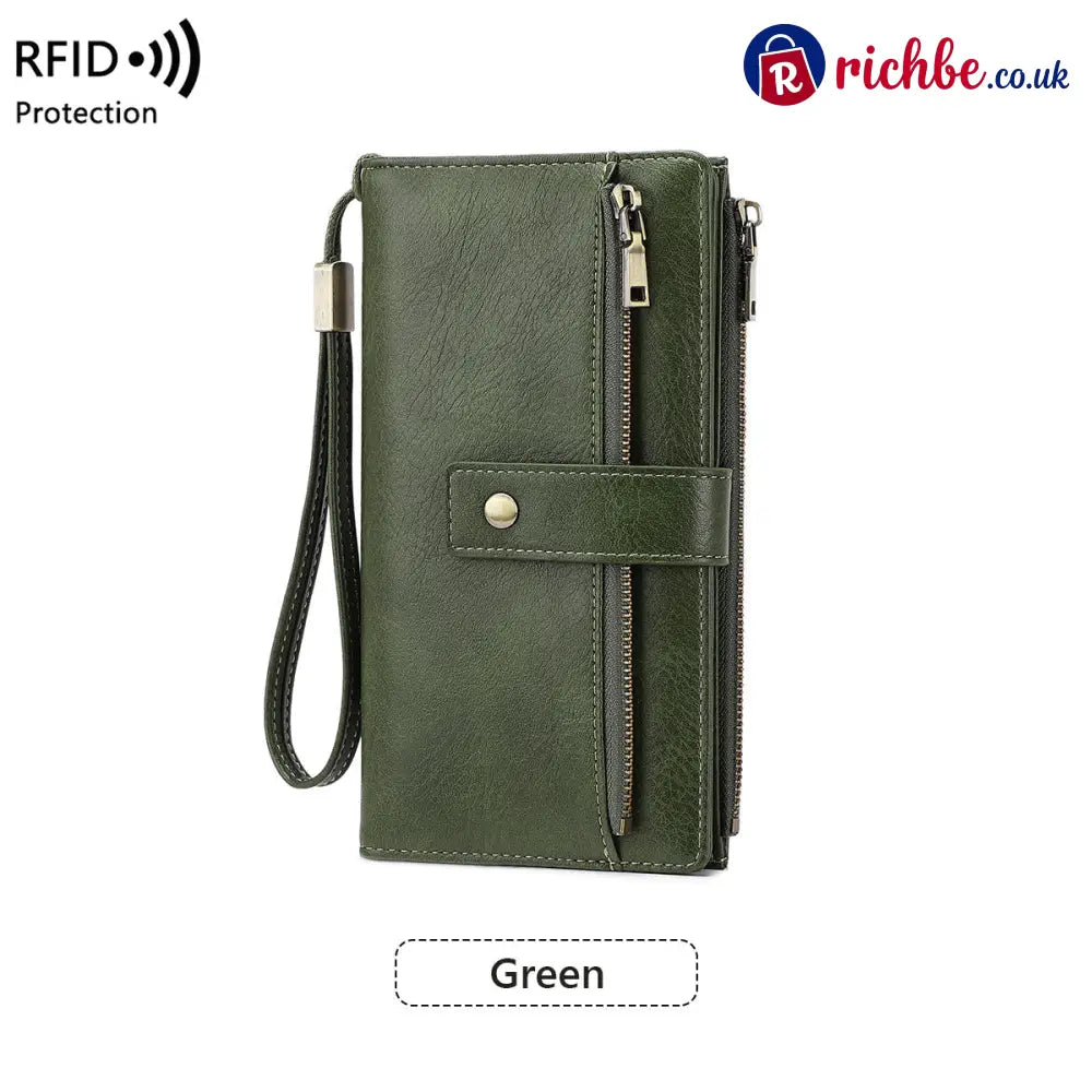 Women’s RFID Blocking Leather Wallet - Long / 🔥Green