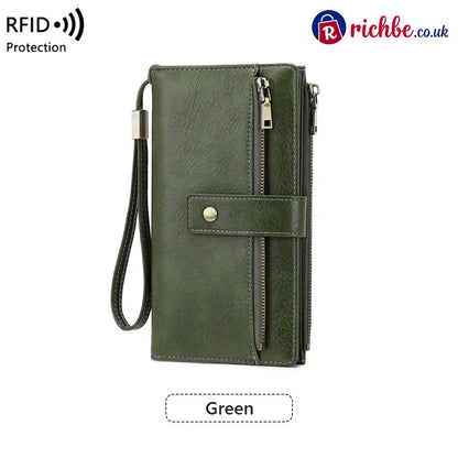 Women’s RFID Blocking Leather Wallet - Long / 🔥Green