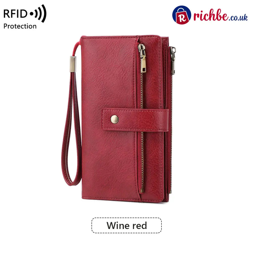 Women’s RFID Blocking Leather Wallet - Long / 🔥Wine red