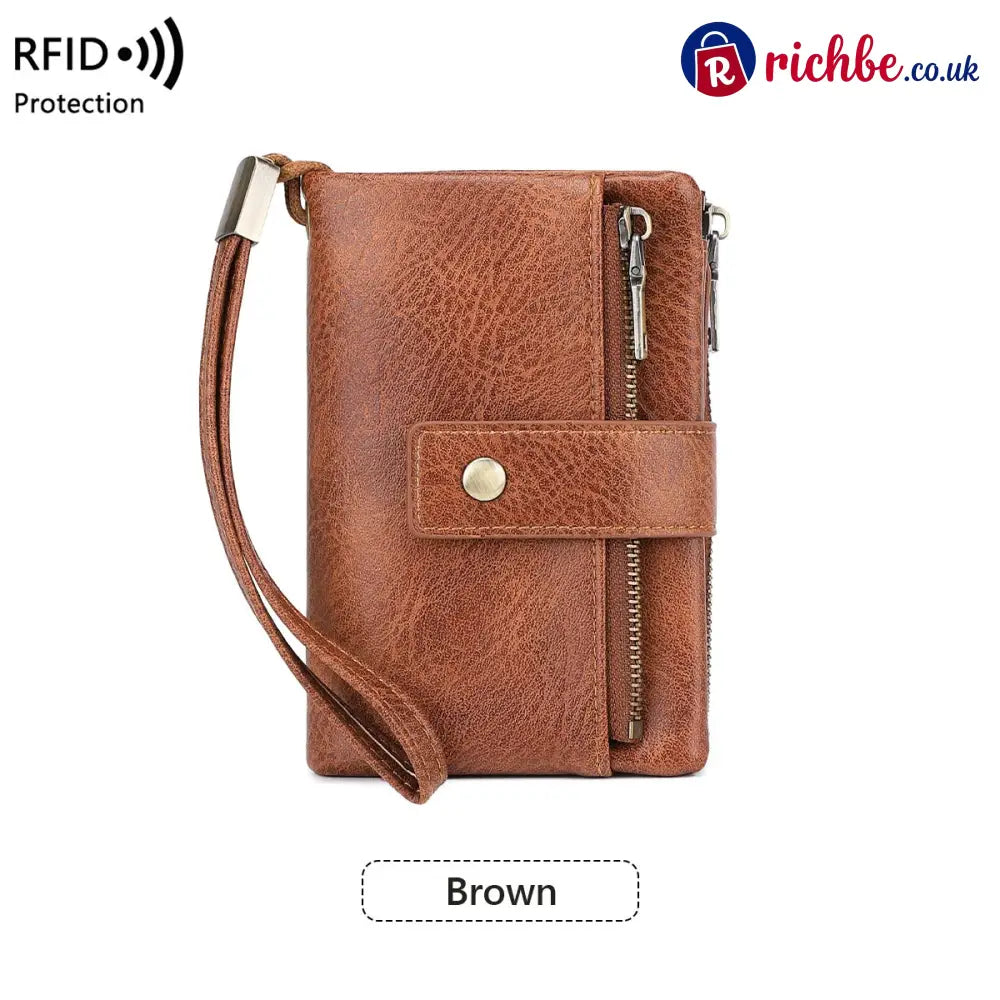 Women’s RFID Blocking Leather Wallet - Short / Brown
