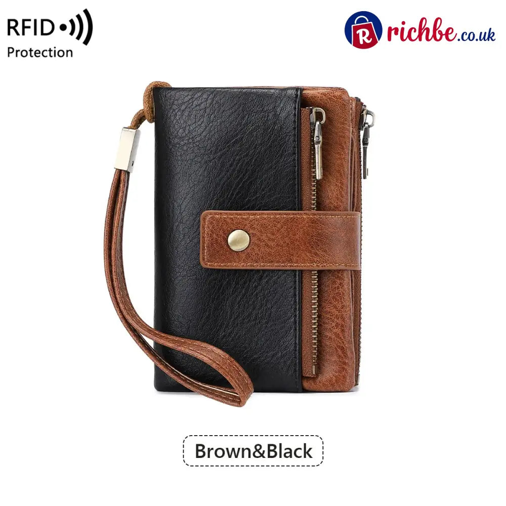 Women’s RFID Blocking Leather Wallet - Short / 🔥Brown & Black