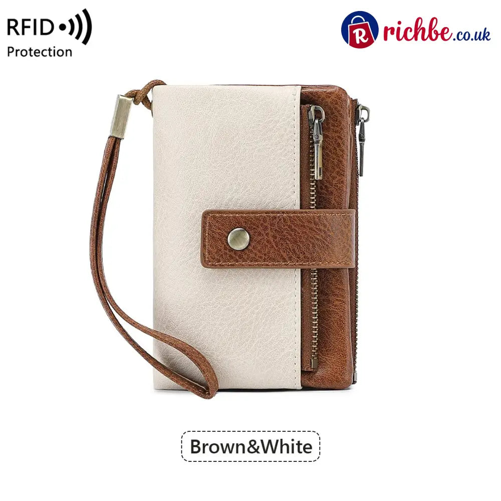 Women’s RFID Blocking Leather Wallet - Short / 🔥Brown & White