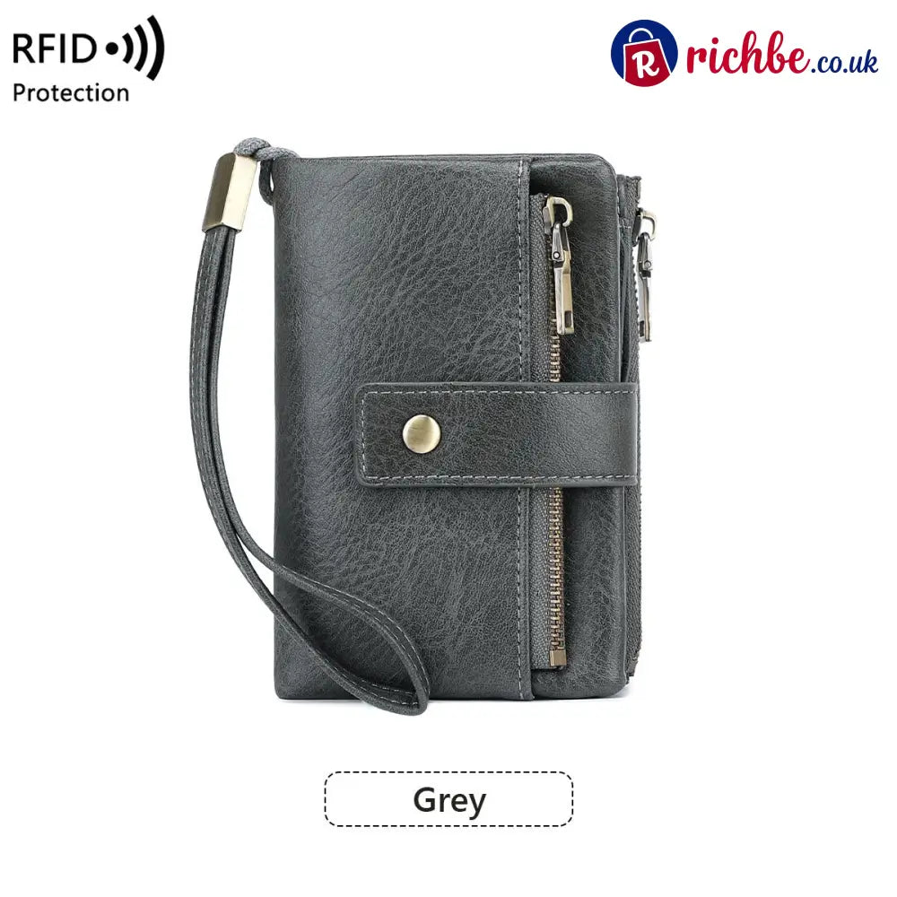 Women’s RFID Blocking Leather Wallet - Short / Grey