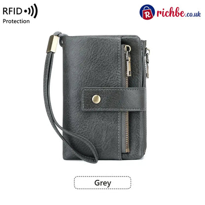Women’s RFID Blocking Leather Wallet - Short / Grey