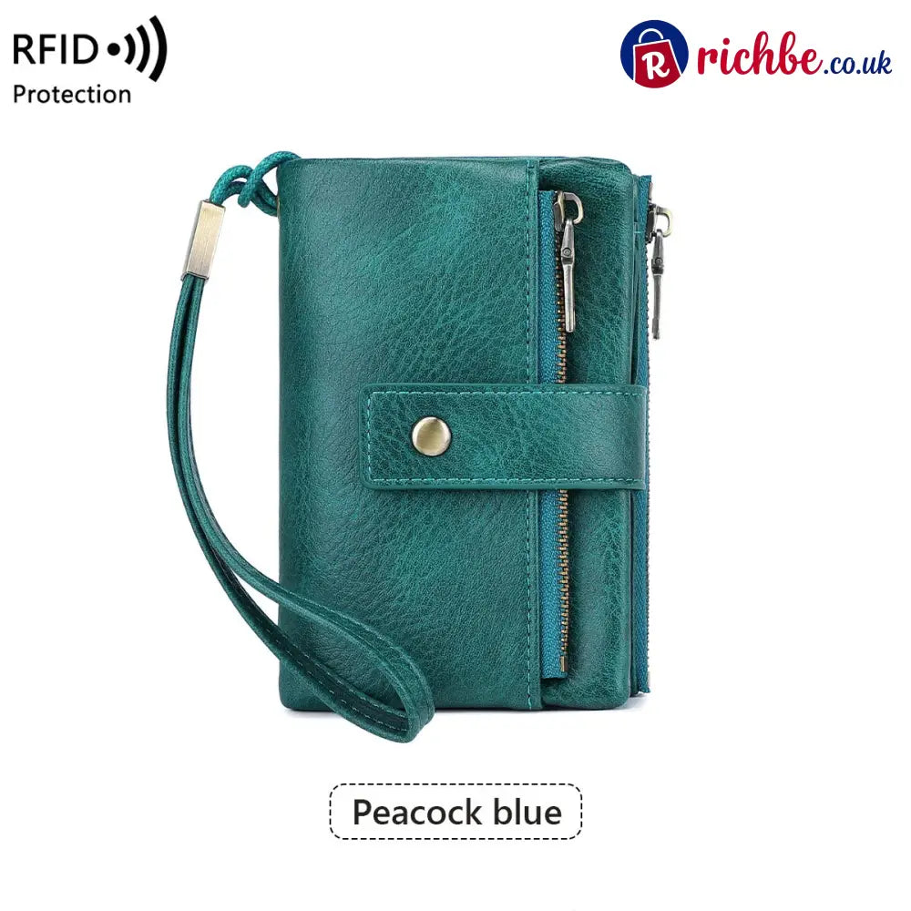 Women’s RFID Blocking Leather Wallet - Short / Peacock blue