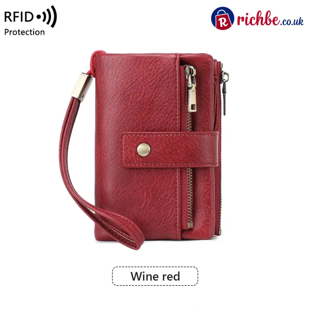 Women’s RFID Blocking Leather Wallet - Short / 🔥Wine red