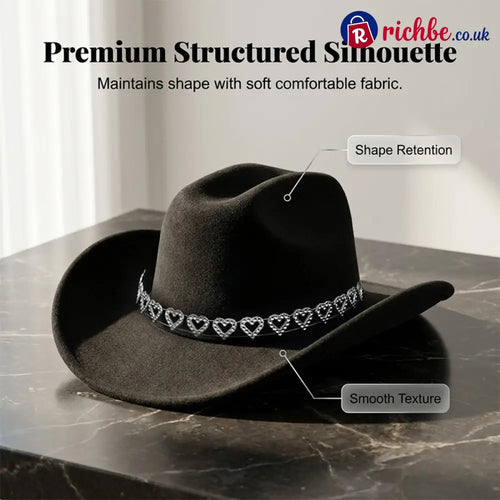👒 Women’s Rhinestone Heart Cowboy Hat Elegant French Jazz Fedora❤️ - Clothing & Accessories