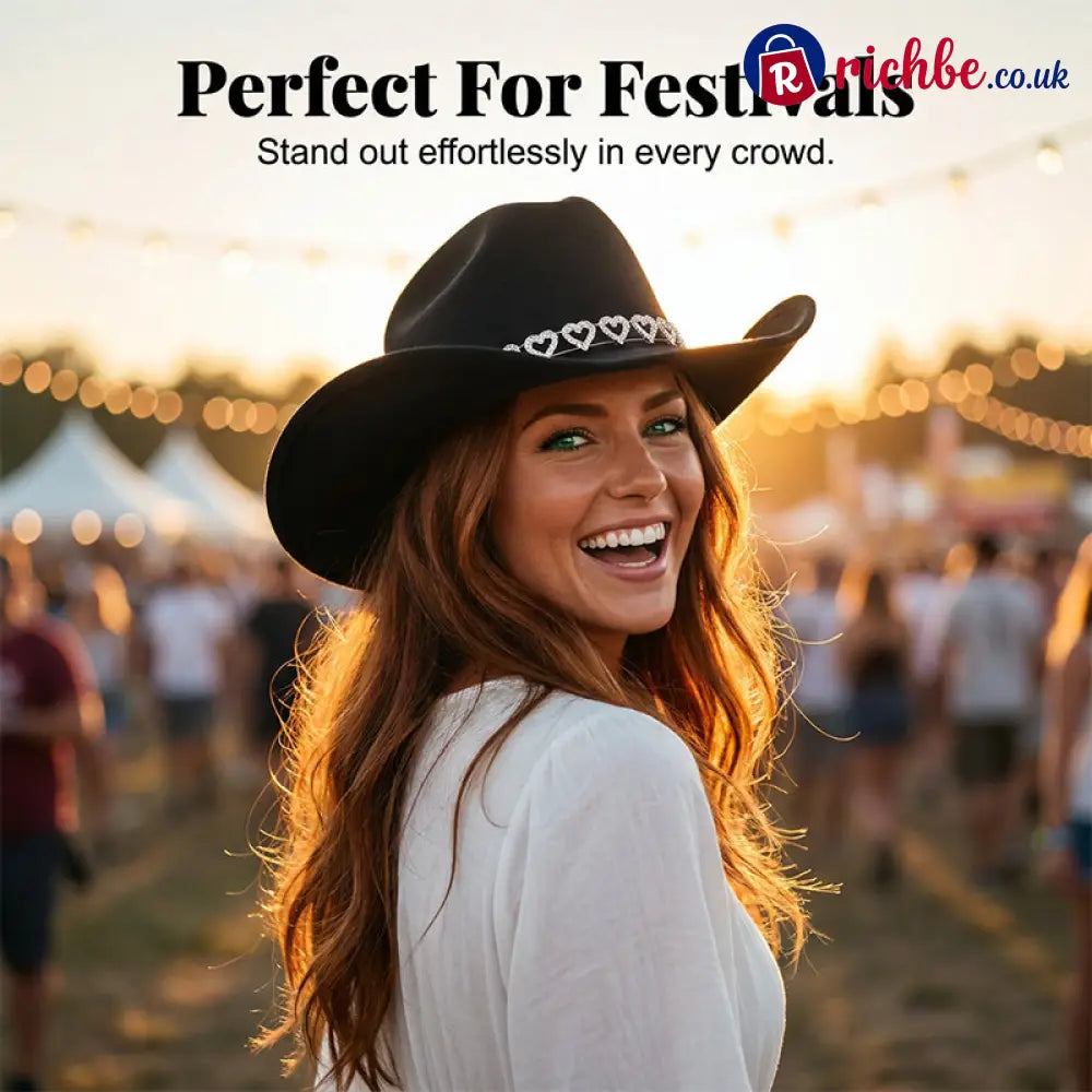 👒 Women’s Rhinestone Heart Cowboy Hat Elegant French Jazz Fedora❤️ - Clothing & Accessories