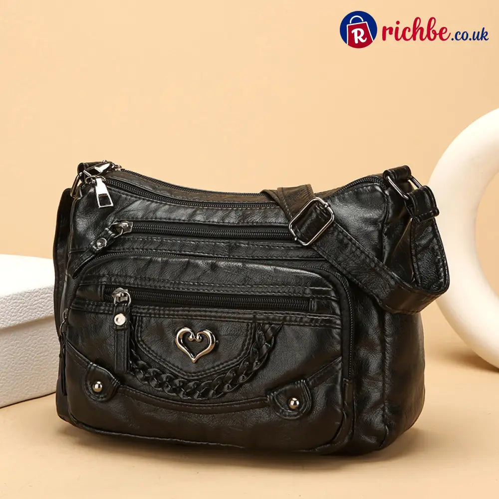 📢📢 Women’s Soft PU Leather Multi-Pocket Crossbody Bag - Black - Clothing & Accessories