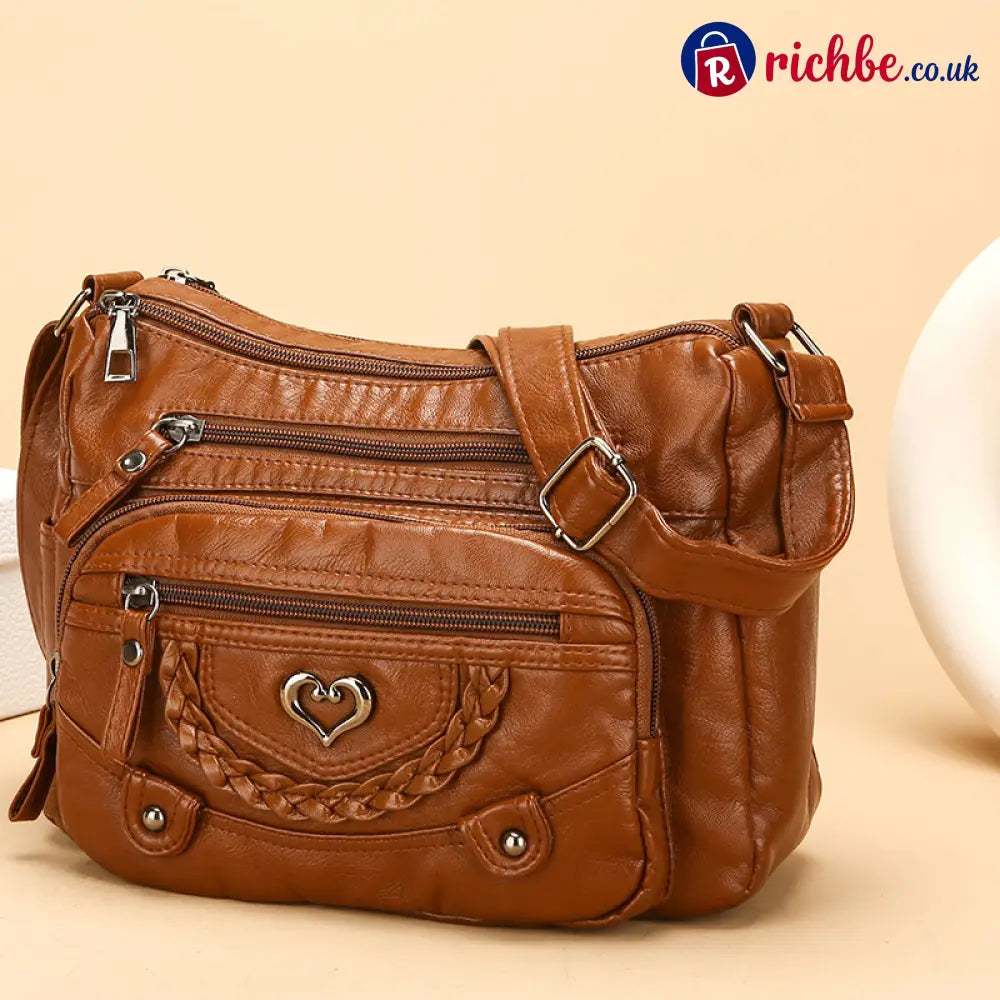 📢📢 Women’s Soft PU Leather Multi-Pocket Crossbody Bag - Brown - Clothing & Accessories