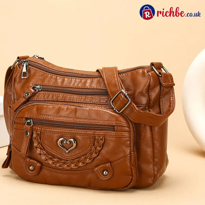 📢📢 Women’s Soft PU Leather Multi-Pocket Crossbody Bag - Brown - Clothing & Accessories