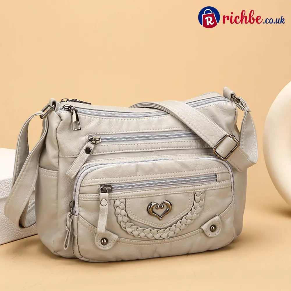 📢📢 Women’s Soft PU Leather Multi-Pocket Crossbody Bag - Gray - Clothing & Accessories