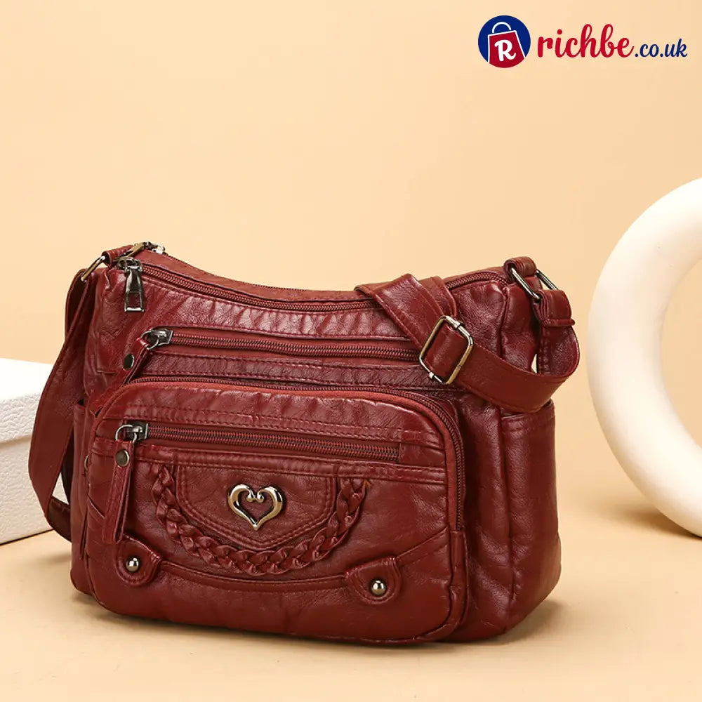 📢📢 Women’s Soft PU Leather Multi-Pocket Crossbody Bag - Wine Red - Clothing & Accessories