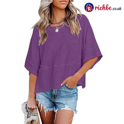Women’s Summer Casual Crewneck Batwing Half Sleeve T-Shirts Solid Color Loose Fit Cute Basic Flowy Tops Tees Blouses