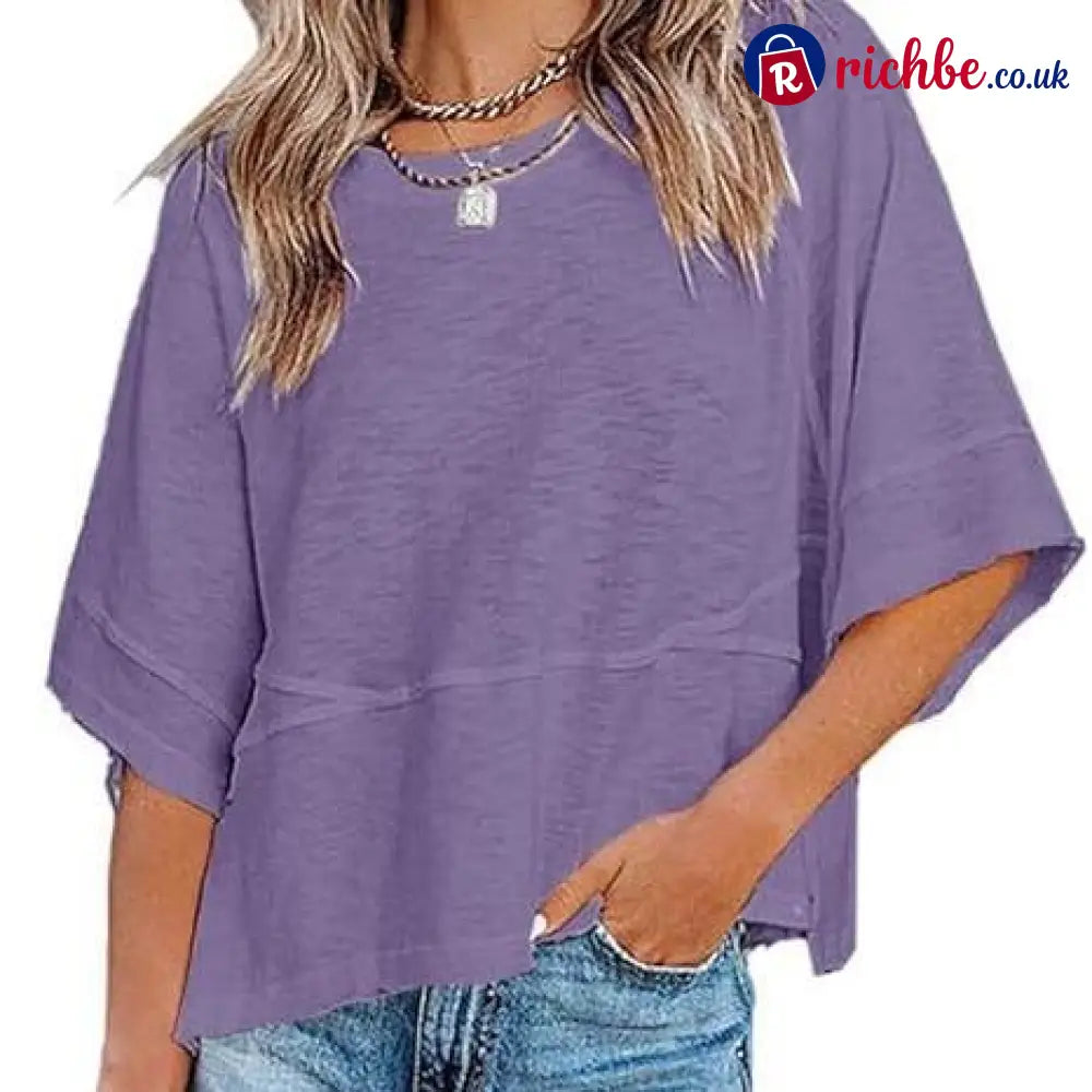 Women’s Summer Casual Crewneck Batwing Half Sleeve T-Shirts Solid Color Loose Fit Cute Basic Flowy Tops Tees Blouses