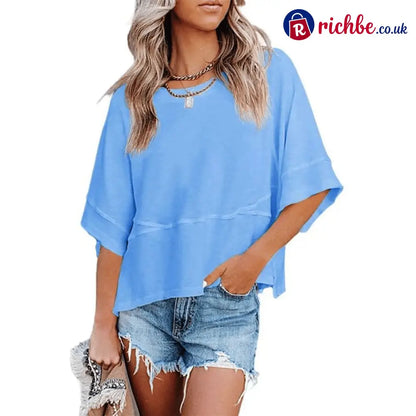 Women’s Summer Casual Crewneck Batwing Half Sleeve T-Shirts Solid Color Loose Fit Cute Basic Flowy Tops Tees Blouses