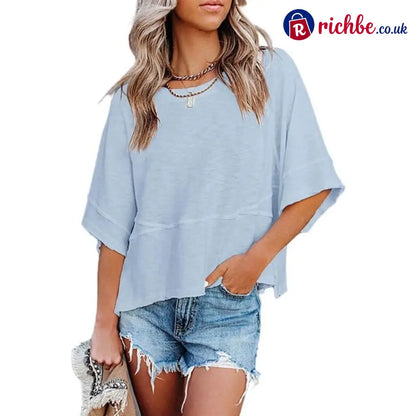 Women’s Summer Casual Crewneck Batwing Half Sleeve T-Shirts Solid Color Loose Fit Cute Basic Flowy Tops Tees Blouses