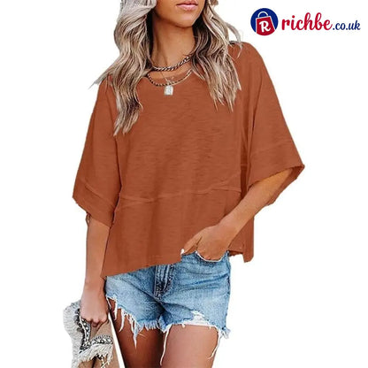 Women’s Summer Casual Crewneck Batwing Half Sleeve T-Shirts Solid Color Loose Fit Cute Basic Flowy Tops Tees Blouses