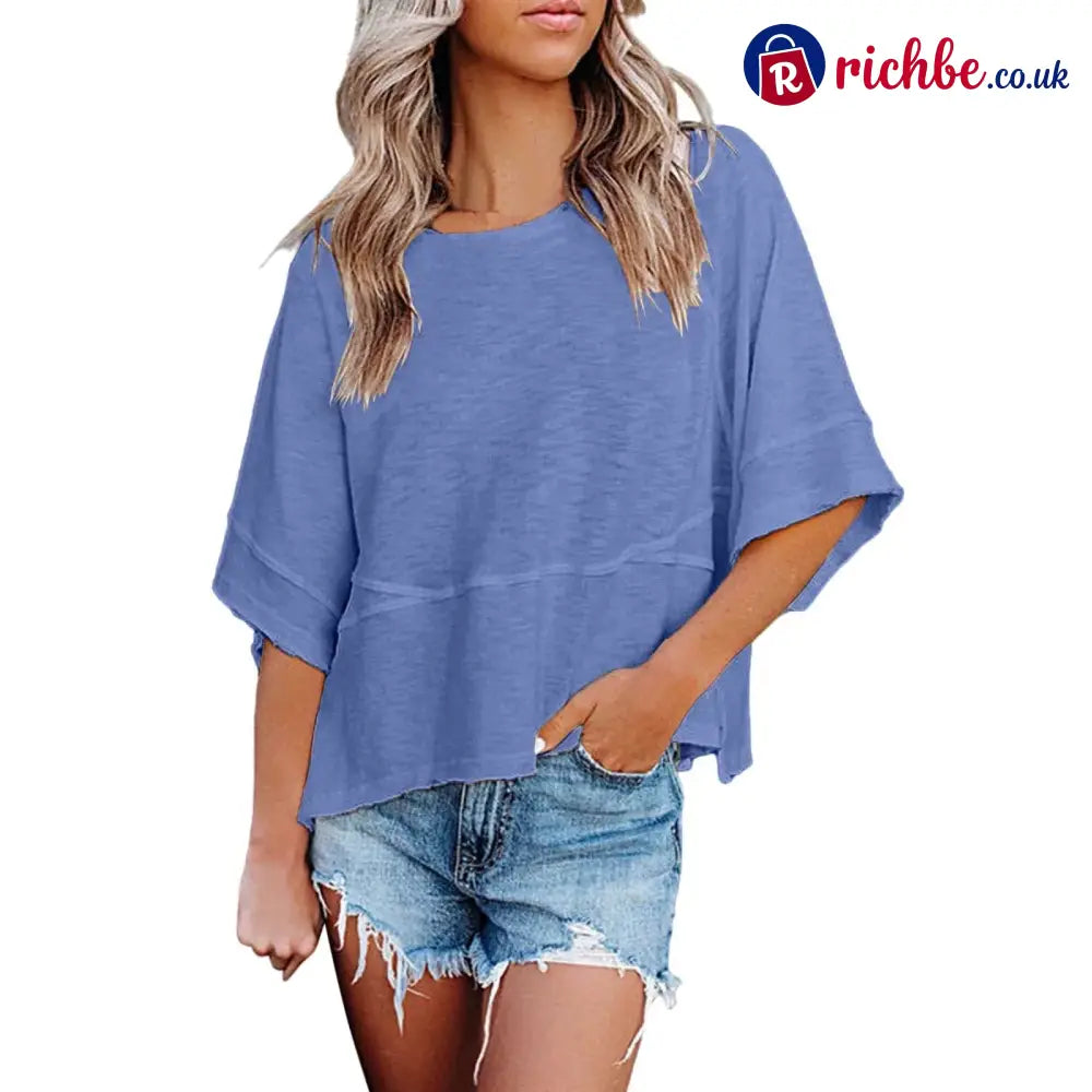 Women’s Summer Casual Crewneck Batwing Half Sleeve T-Shirts Solid Color Loose Fit Cute Basic Flowy Tops Tees Blouses