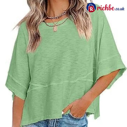 Women’s Summer Casual Crewneck Batwing Half Sleeve T-Shirts Solid Color Loose Fit Cute Basic Flowy Tops Tees Blouses
