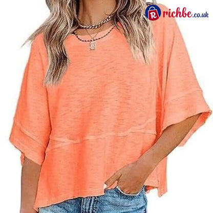 Women’s Summer Casual Crewneck Batwing Half Sleeve T-Shirts Solid Color Loose Fit Cute Basic Flowy Tops Tees Blouses