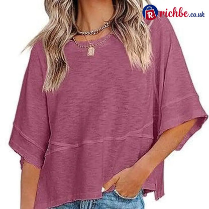 Women’s Summer Casual Crewneck Batwing Half Sleeve T-Shirts Solid Color Loose Fit Cute Basic Flowy Tops Tees Blouses