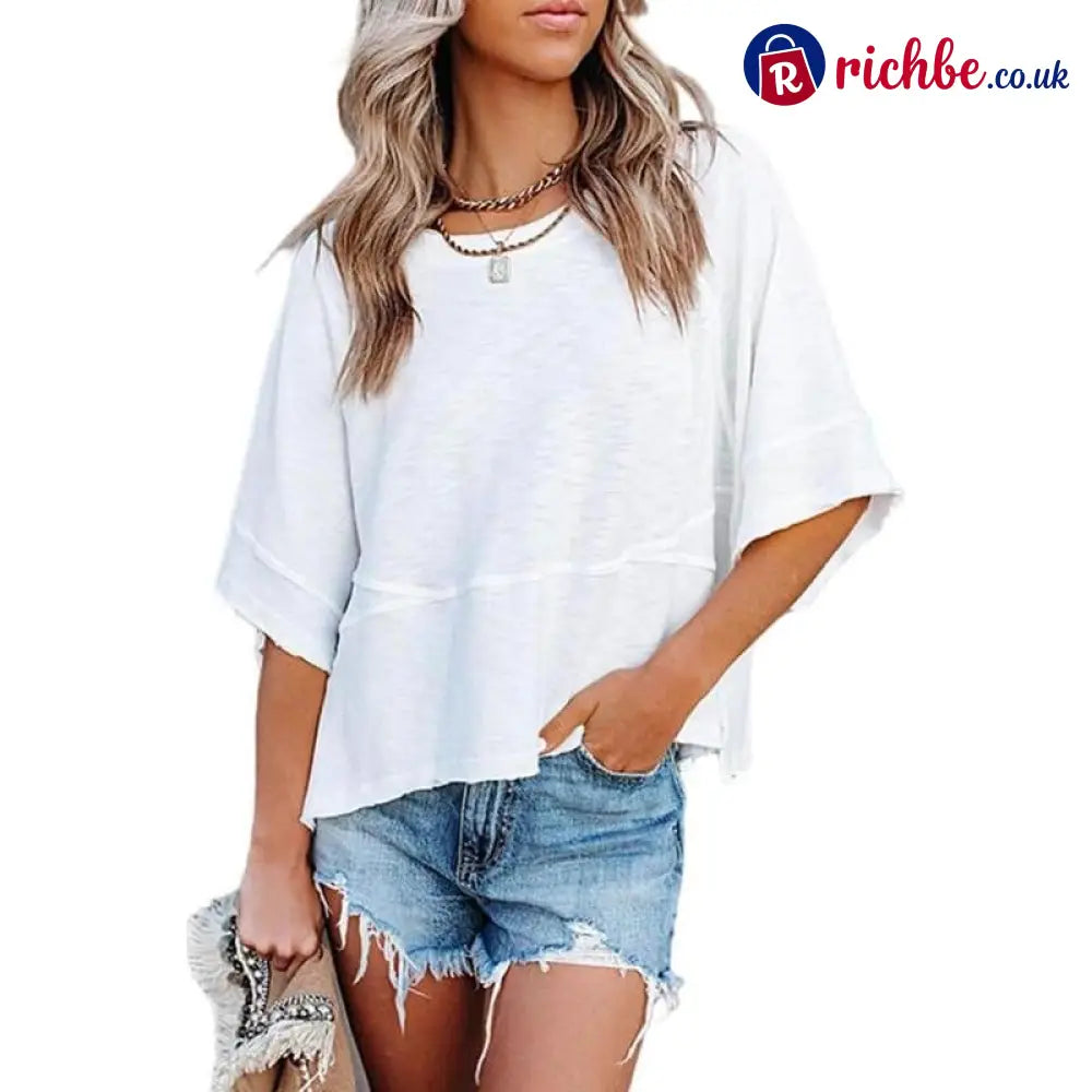Women’s Summer Casual Crewneck Batwing Half Sleeve T-Shirts Solid Color Loose Fit Cute Basic Flowy Tops Tees Blouses