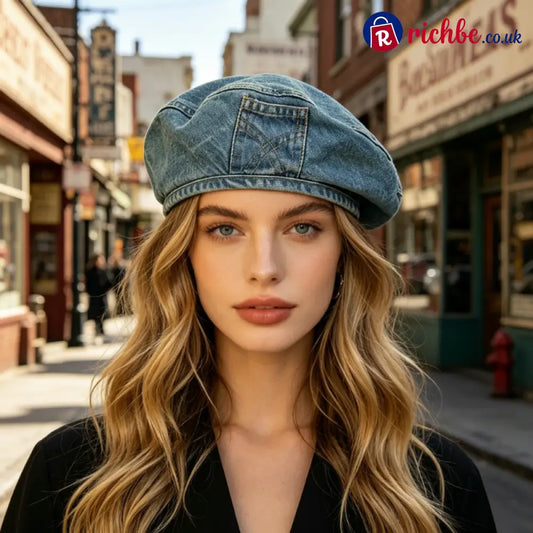 ✨Women’s Vintage Denim Beret - Washed Blue / One Size (56-60cm) - Clothing & Accessories