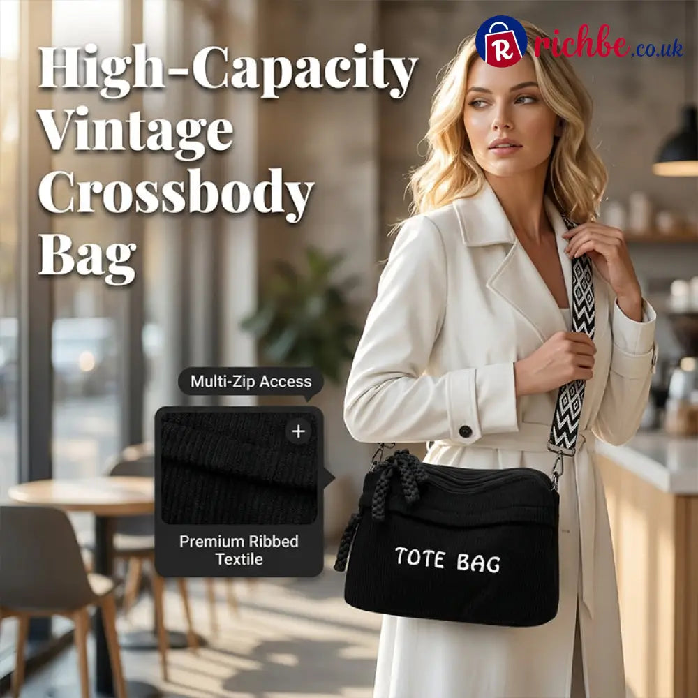 ✨🔥Women’s Vintage Large-Capacity Crossbody Bag - Black - Clothing & Accessories