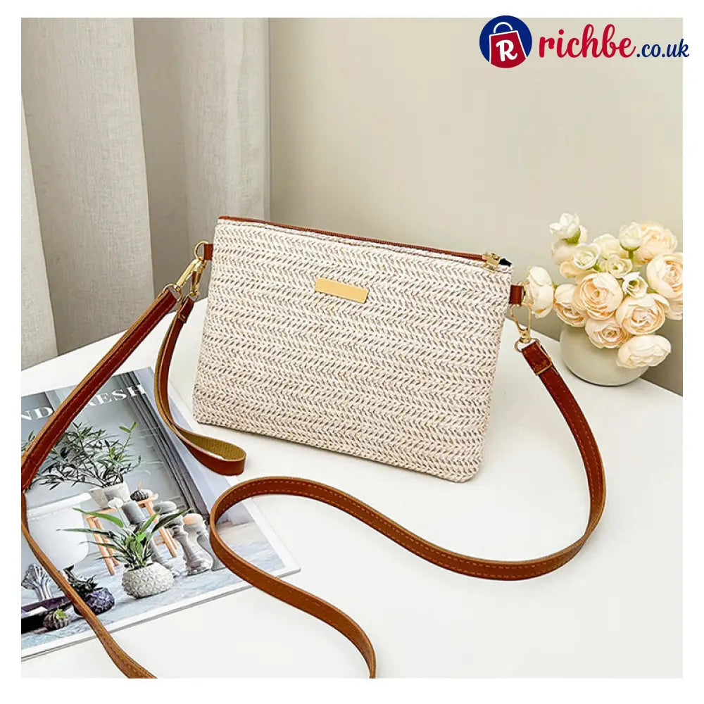 Women’s Woven Straw Shoulder Clutch Bag 💖 - Brown - Clothing & Accessories