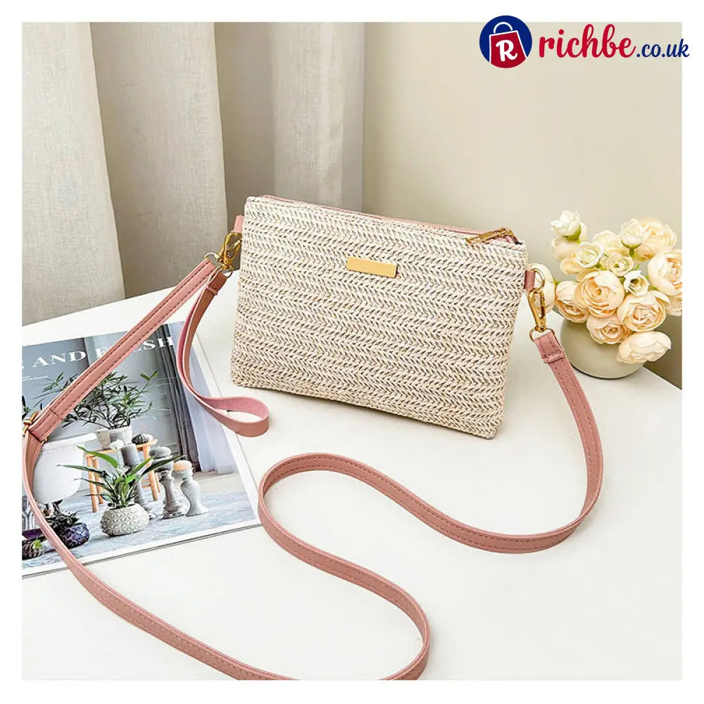 Women’s Woven Straw Shoulder Clutch Bag 💖 - Pink - Clothing & Accessories