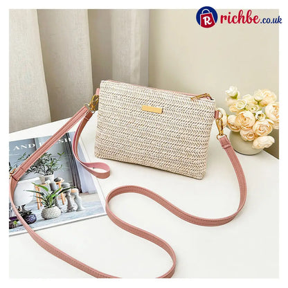 Women’s Woven Straw Shoulder Clutch Bag 💖 - Pink - Clothing & Accessories