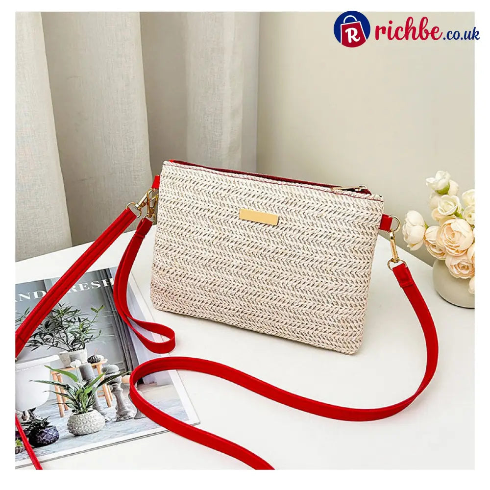 Women’s Woven Straw Shoulder Clutch Bag 💖 - Red - Clothing & Accessories