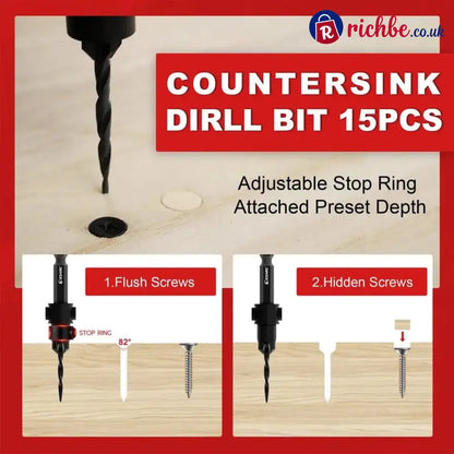 🛠️ Wood Countersink Drill Bit Set with 1/4’’ Hex Shank – Precision Woodworking Tool Kit