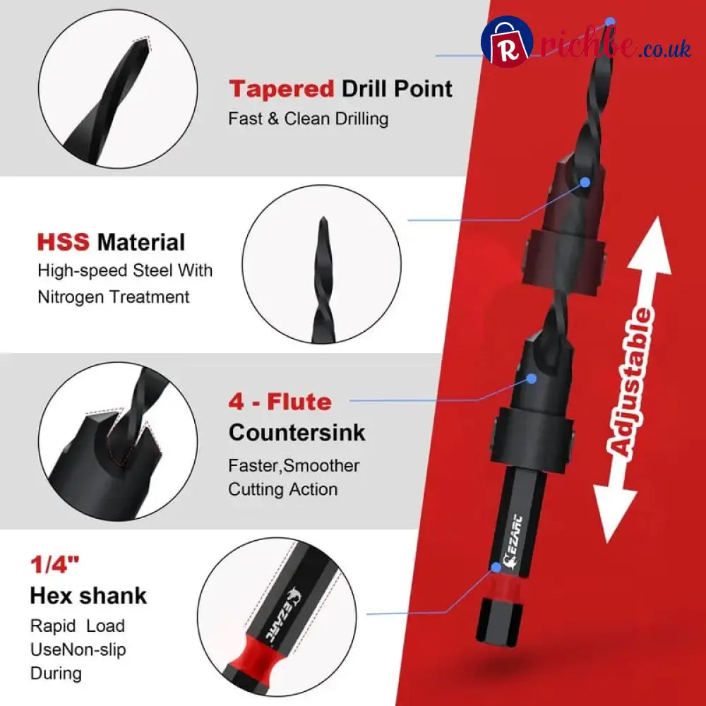 🛠️ Wood Countersink Drill Bit Set with 1/4’’ Hex Shank – Precision Woodworking Tool Kit
