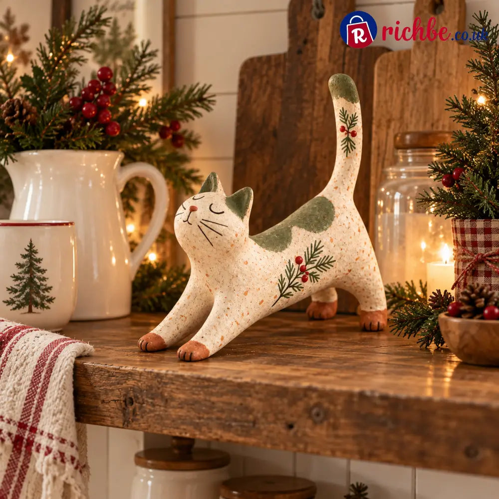 🐈🎄 Woodland Christmas Cat Figurine--a cosy little woodland friend for your holiday home