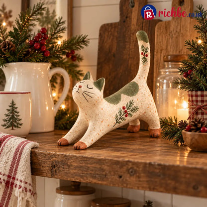 🐈🎄 Woodland Christmas Cat Figurine--a cosy little woodland friend for your holiday home
