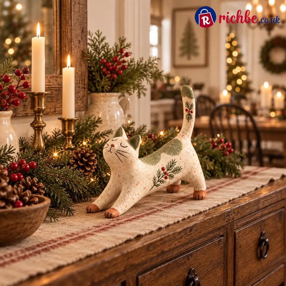 🐈🎄 Woodland Christmas Cat Figurine--a cosy little woodland friend for your holiday home