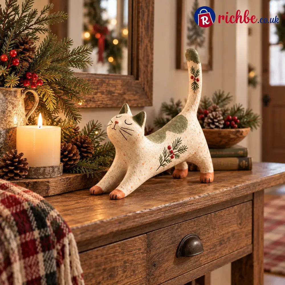 🐈🎄 Woodland Christmas Cat Figurine--a cosy little woodland friend for your holiday home