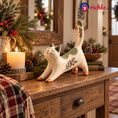 🐈🎄 Woodland Christmas Cat Figurine--a cosy little woodland friend for your holiday home
