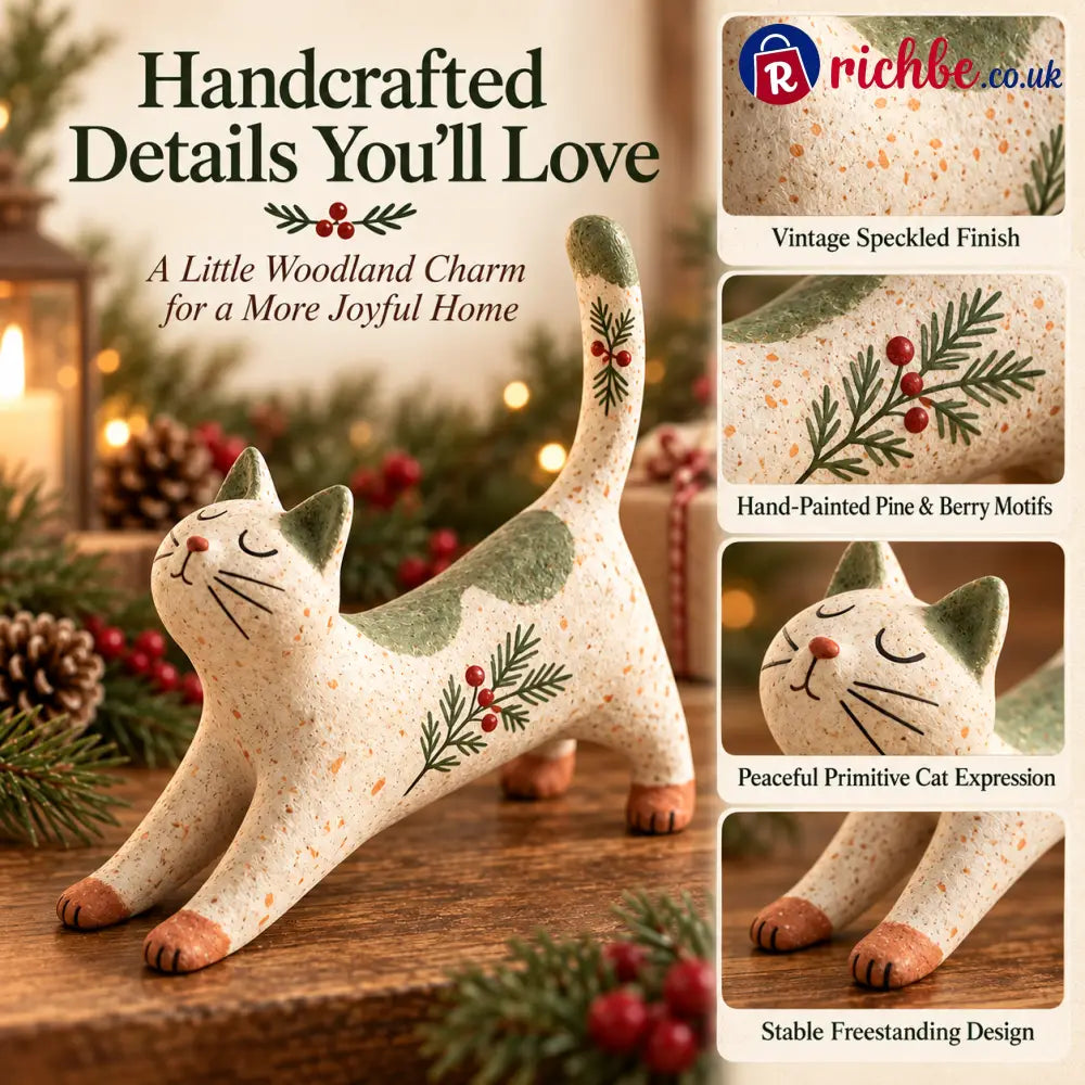 🐈🎄 Woodland Christmas Cat Figurine--a cosy little woodland friend for your holiday home