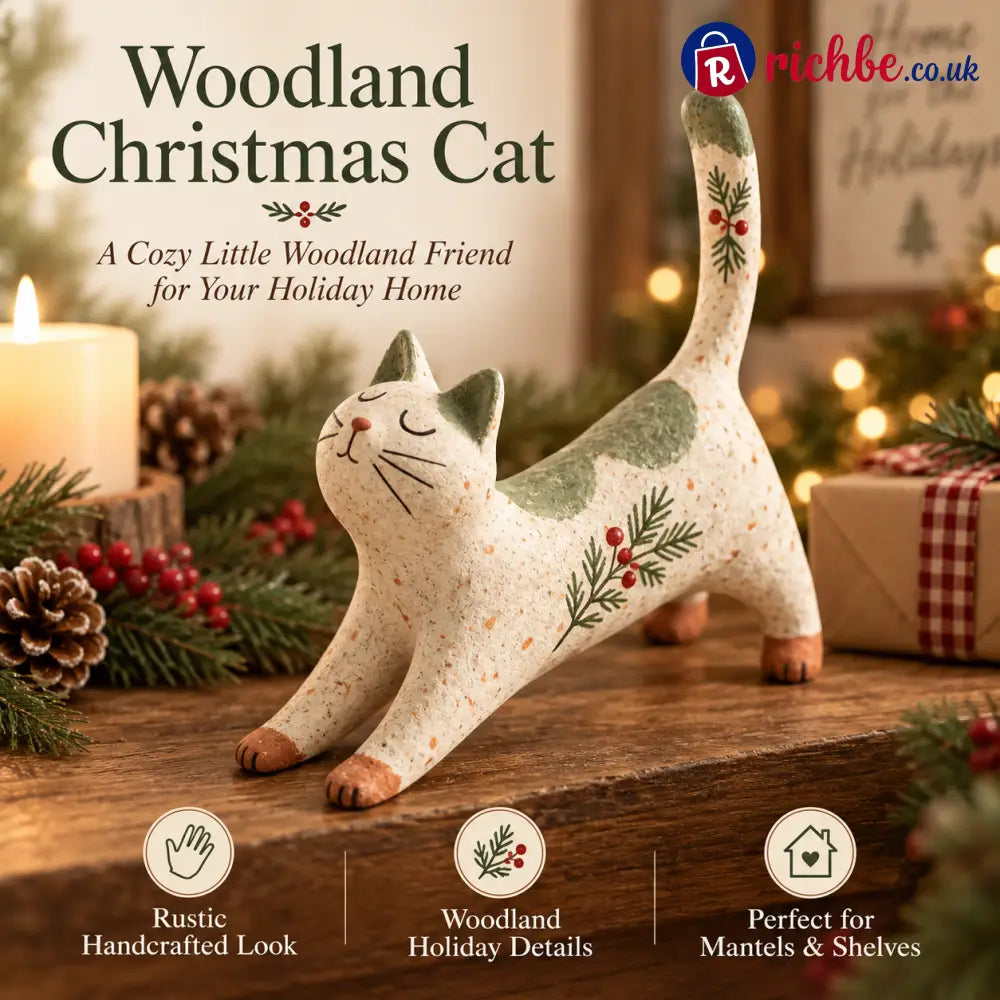 🐈🎄 Woodland Christmas Cat Figurine--a cosy little woodland friend for your holiday home
