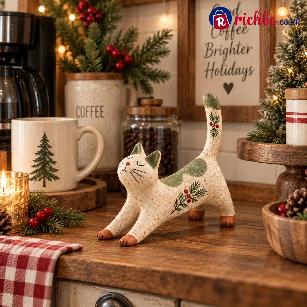🐈🎄 Woodland Christmas Cat Figurine--a cosy little woodland friend for your holiday home