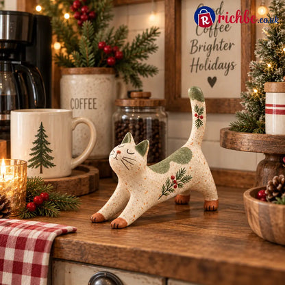 🐈🎄 Woodland Christmas Cat Figurine--a cosy little woodland friend for your holiday home