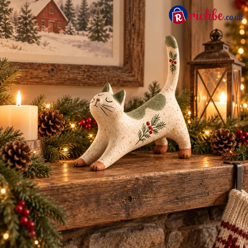 🐈🎄 Woodland Christmas Cat Figurine--a cosy little woodland friend for your holiday home