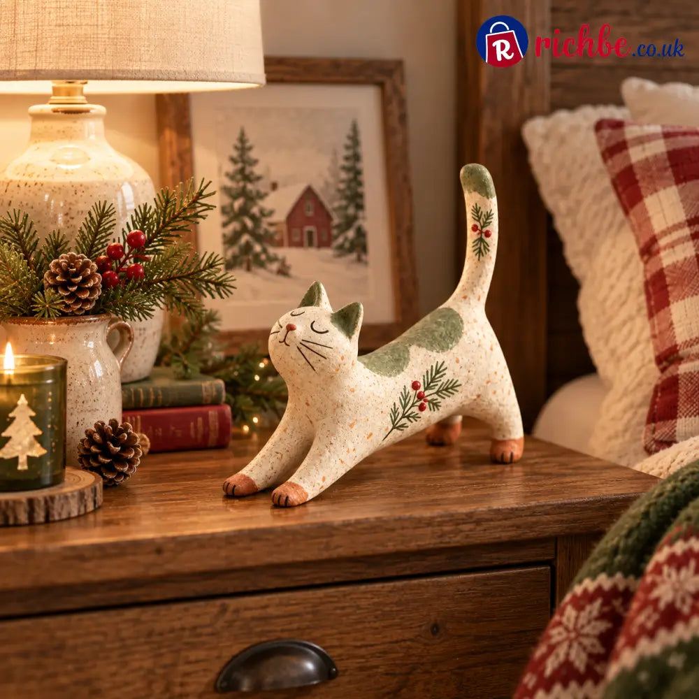 🐈🎄 Woodland Christmas Cat Figurine--a cosy little woodland friend for your holiday home