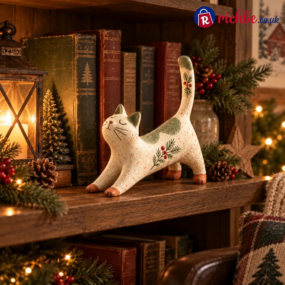 🐈🎄 Woodland Christmas Cat Figurine--a cosy little woodland friend for your holiday home